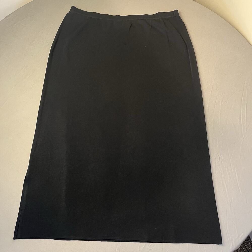 Ming Wang Black Maxi Skirt 1X Black Pull On Elastic Waist, Stretch, Slit Womens - Picture 5 of 11